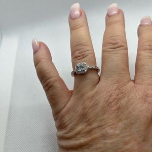 Lab created sterling silver aquamarine and CZ ring size 7 3/4